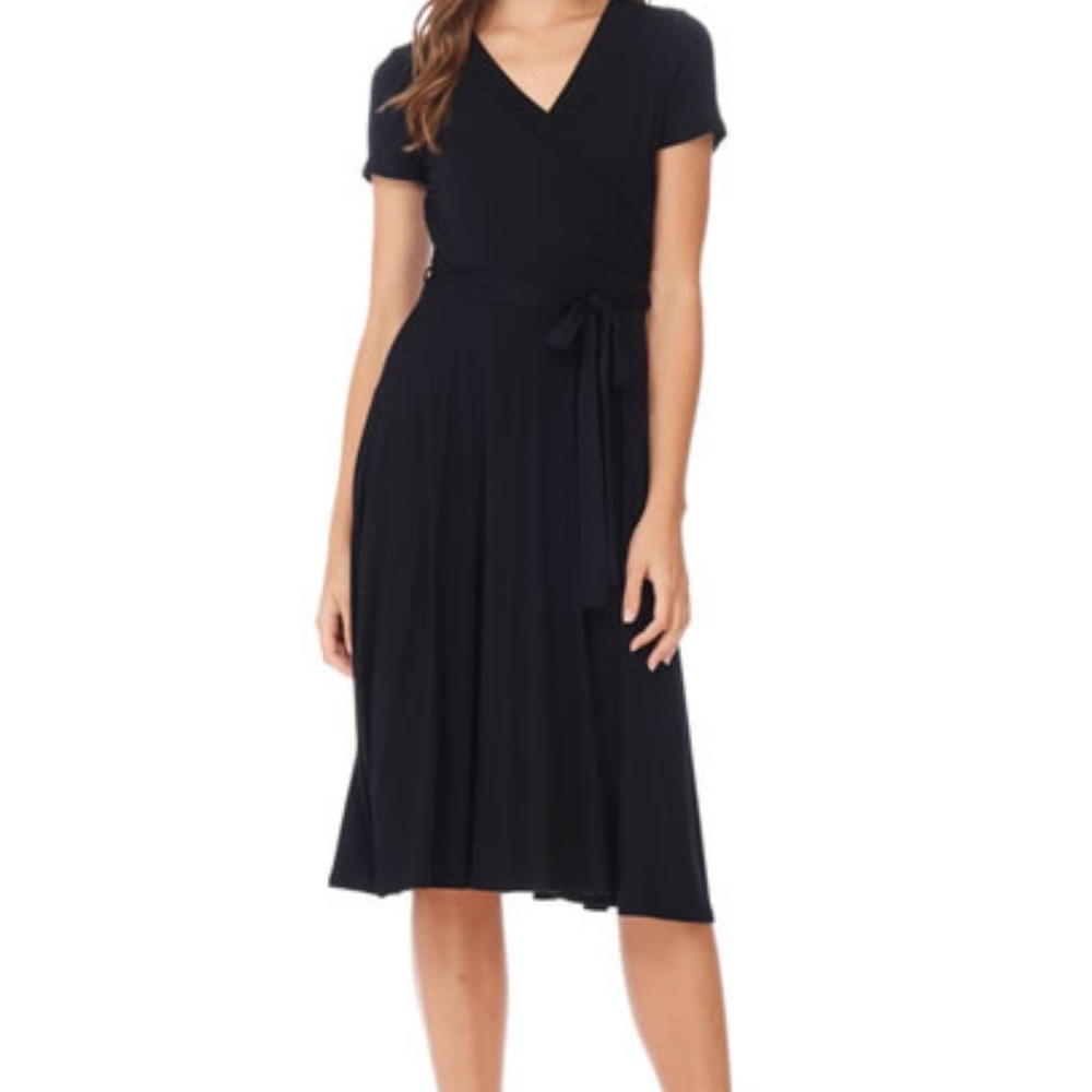 Short sleeves black midi dress